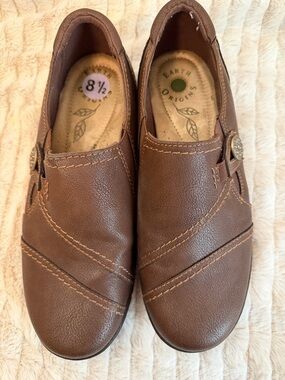 Earth Origins Brown Slip-On Casual Loafers with Button Accent